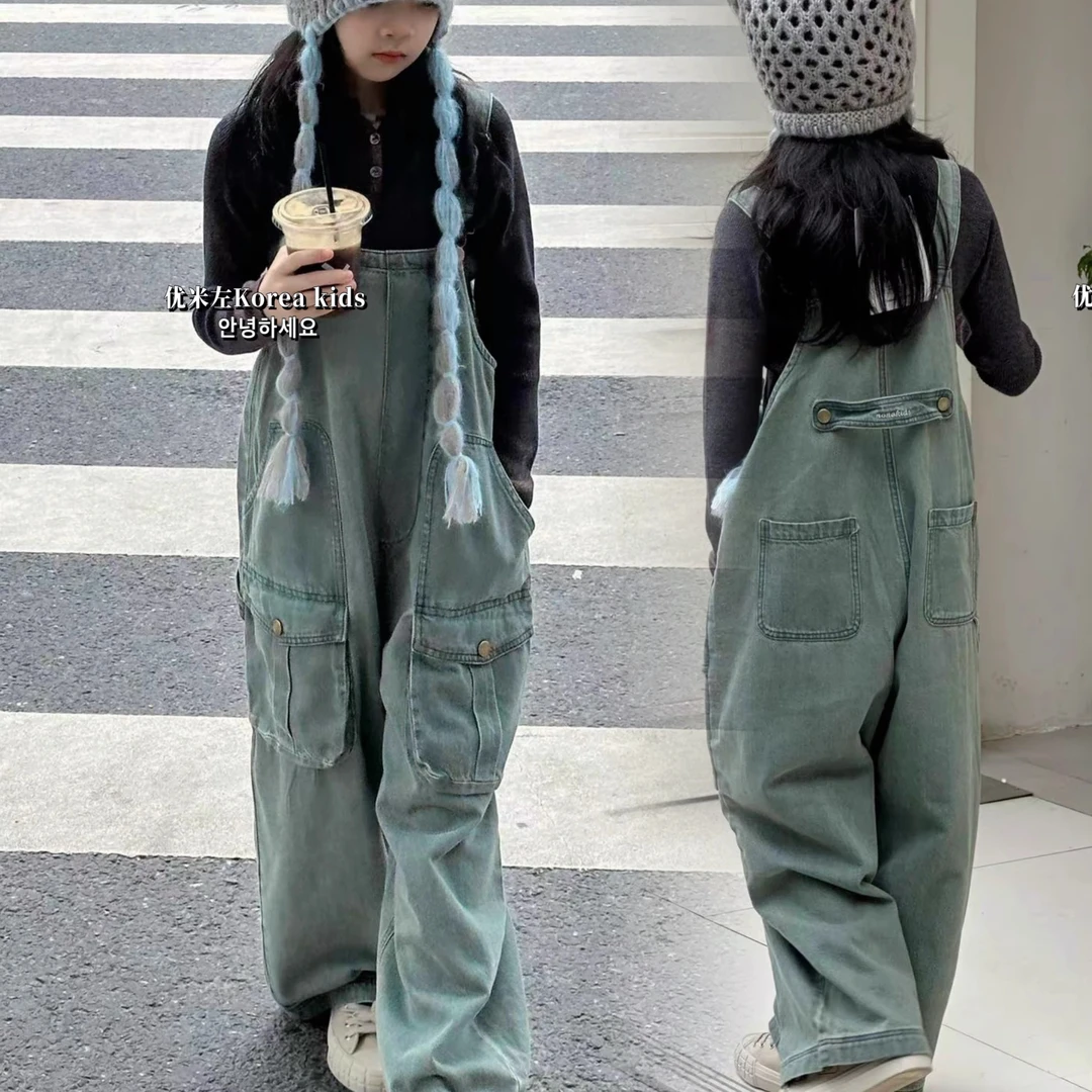 韩国童装女童牛仔背带裤2025新款儿童洋气裤子中大童春装连体裤