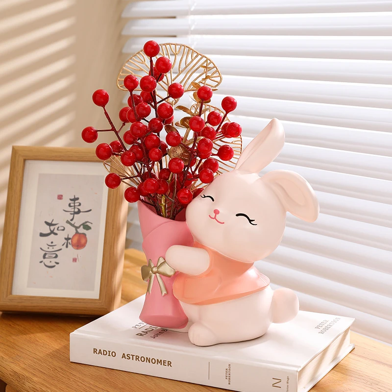 招财捧花兔摆件网红可爱轻奢高档家居客厅电视柜桌面装饰创意礼物