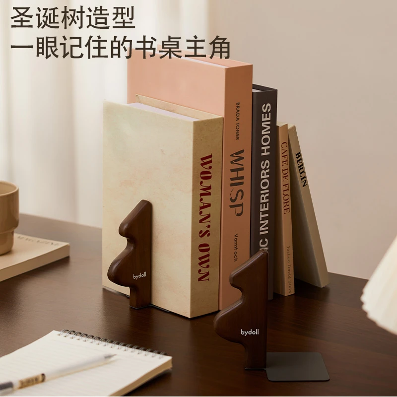 【半岛良品】实木书立北美黑胡桃木创意书挡放书收纳书架办公室桌面