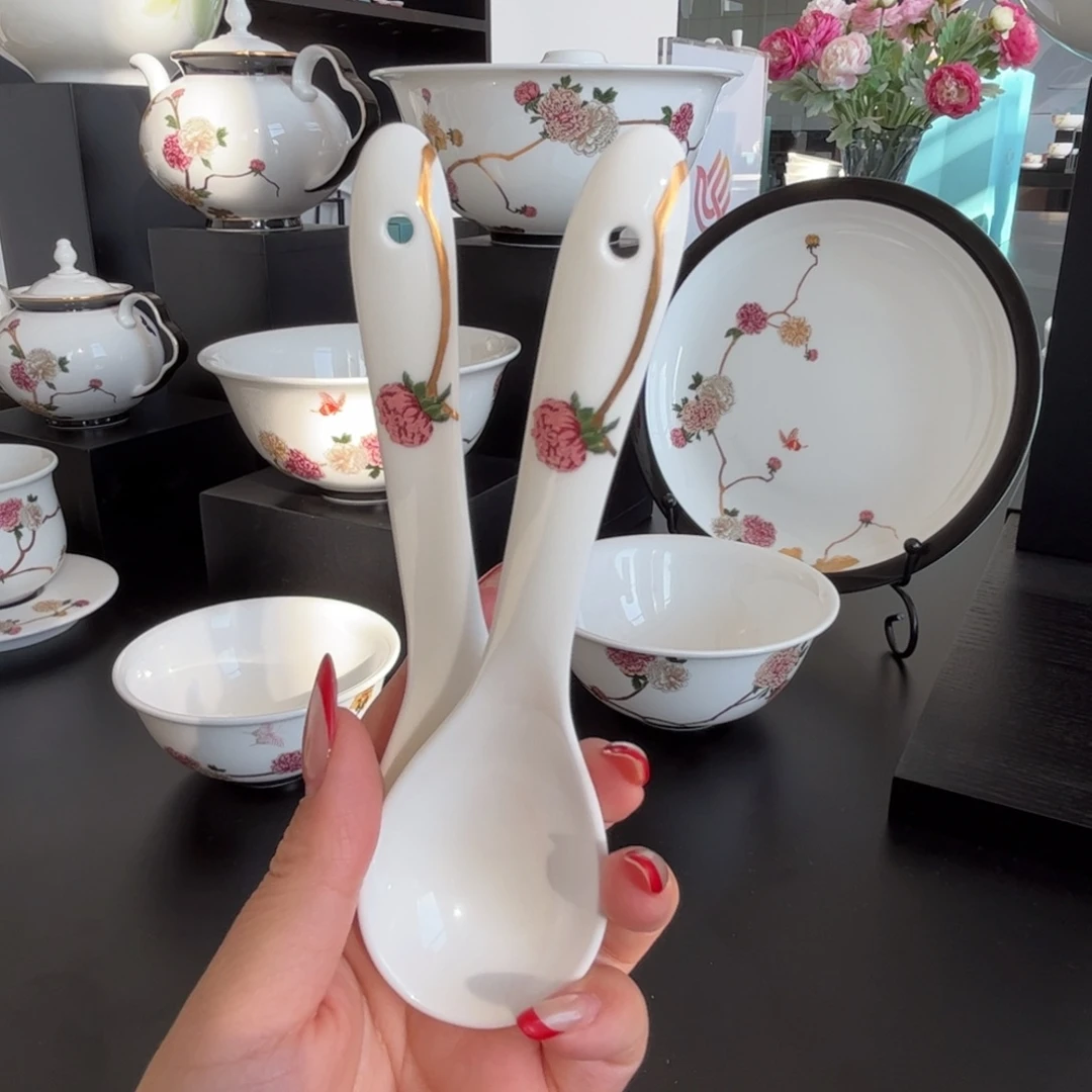 瓷片（合格品安全包装）花开富贵小汤勺2支装