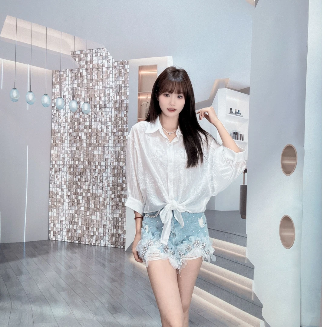 INS休闲蝴蝶结印花系带开衫衬衫5252313810