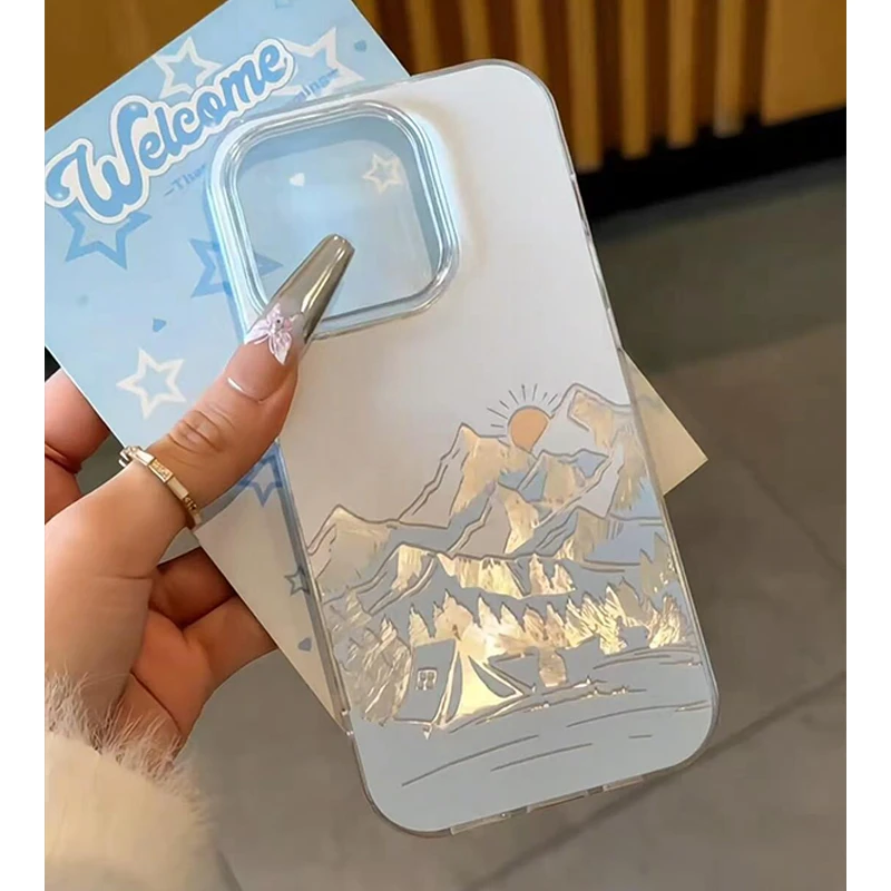 雪地日照金山适用苹果16promax15/14高级手机壳13/12冰川11小众