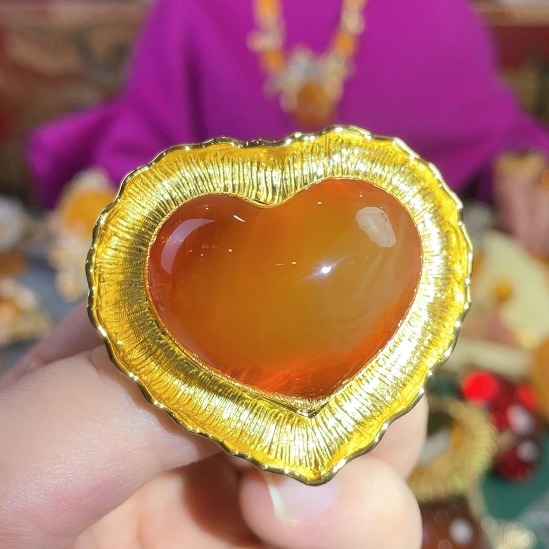 蜜蜡戒指银S925镀金镶嵌