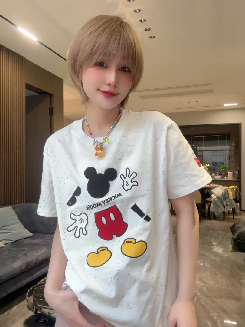 欧货彩点点刺绣米奇T恤7190