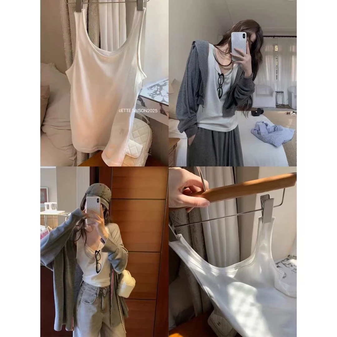 MosesQueen/魔西女王 V领外穿背心微透宽松显瘦慵懒风气质上衣