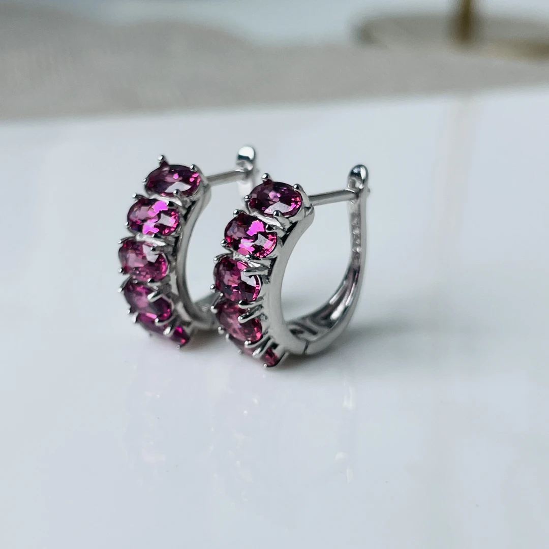 H159  天然石榴石耳饰  S925银 （多样性发其一）