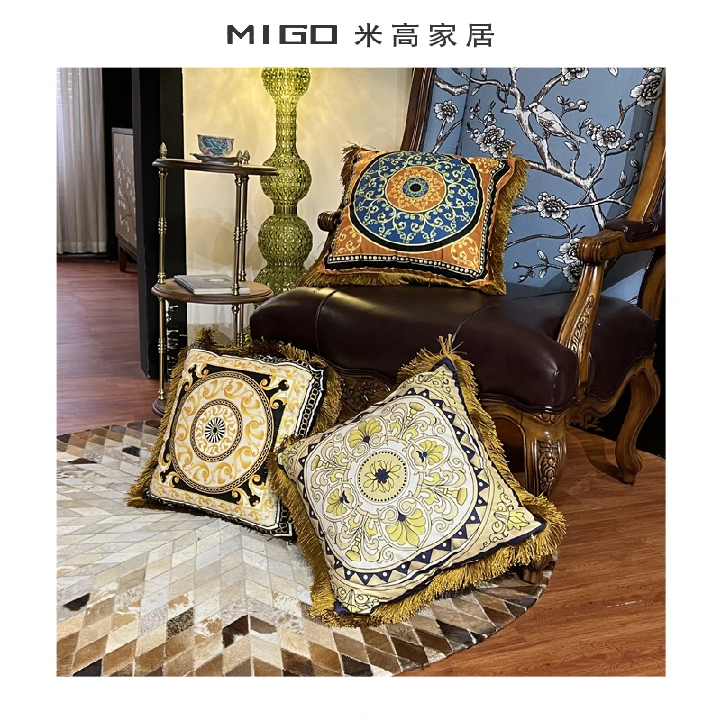 【米高家居】欧式流苏抱枕客厅沙发靠垫双面短毛绒床头靠枕垫流苏