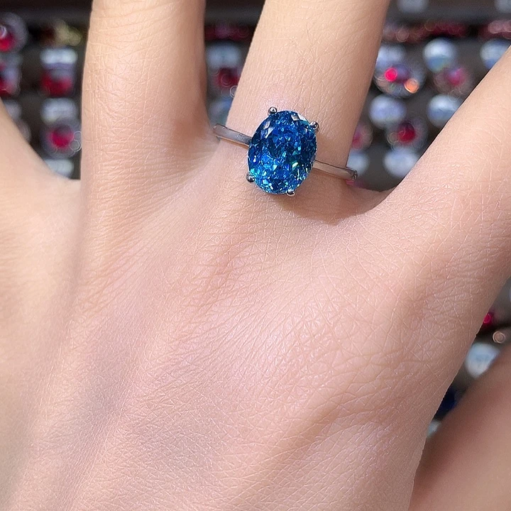 银S925镶嵌戒圈海蓝宝石白810