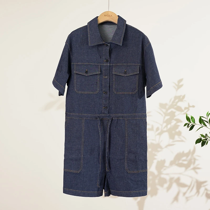 外贸品牌单斜纹棉弹力女士牛仔短款连体裤（250107）2811