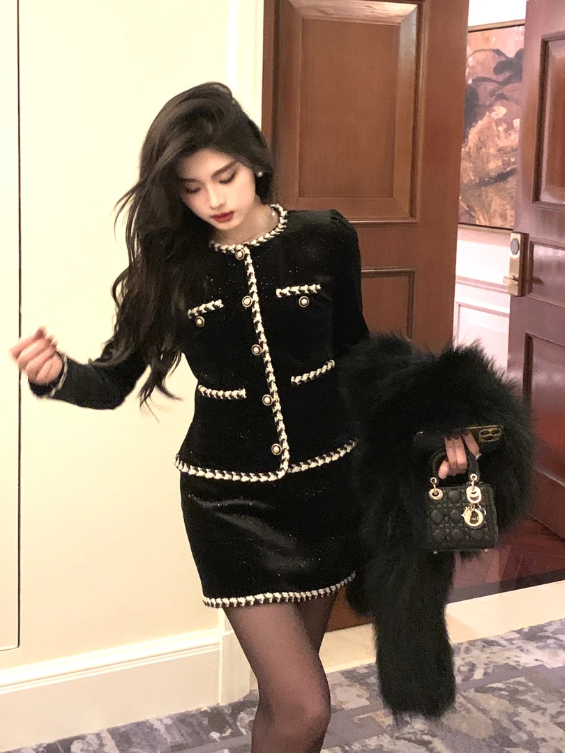 【vivi】气质名媛风设计感小香风两件套套装