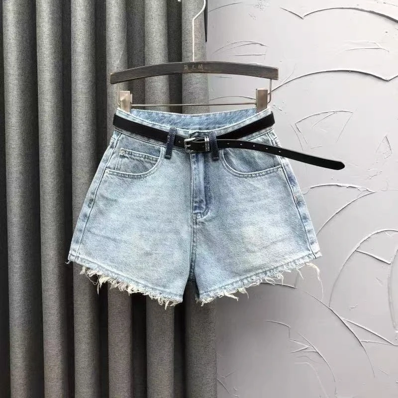 韩版高腰休闲牛仔短裤女夏季时尚洋气百搭A字毛边阔腿裤