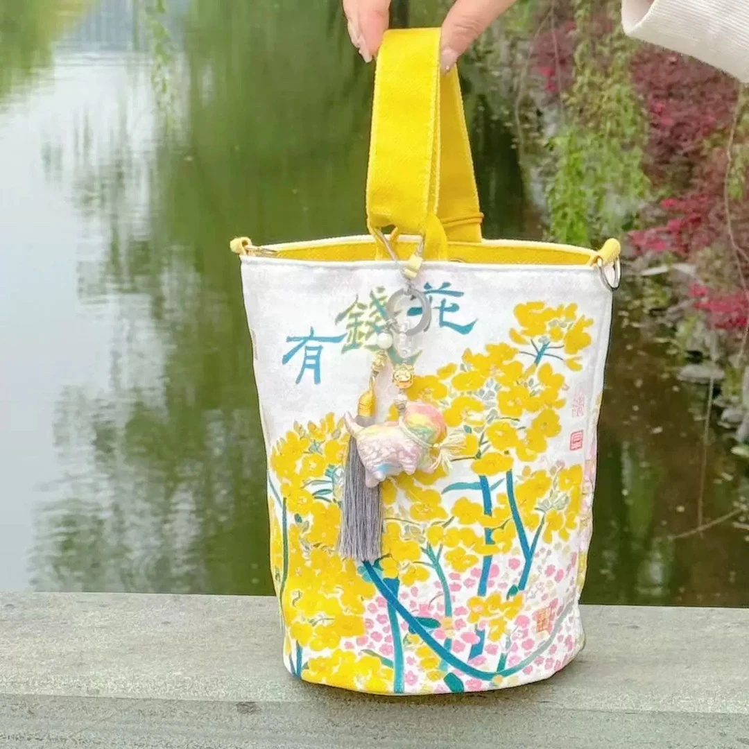 灵隐钱袋子布袋繁花油菜花一包四背水桶包斜挎手提包文创帆布袋