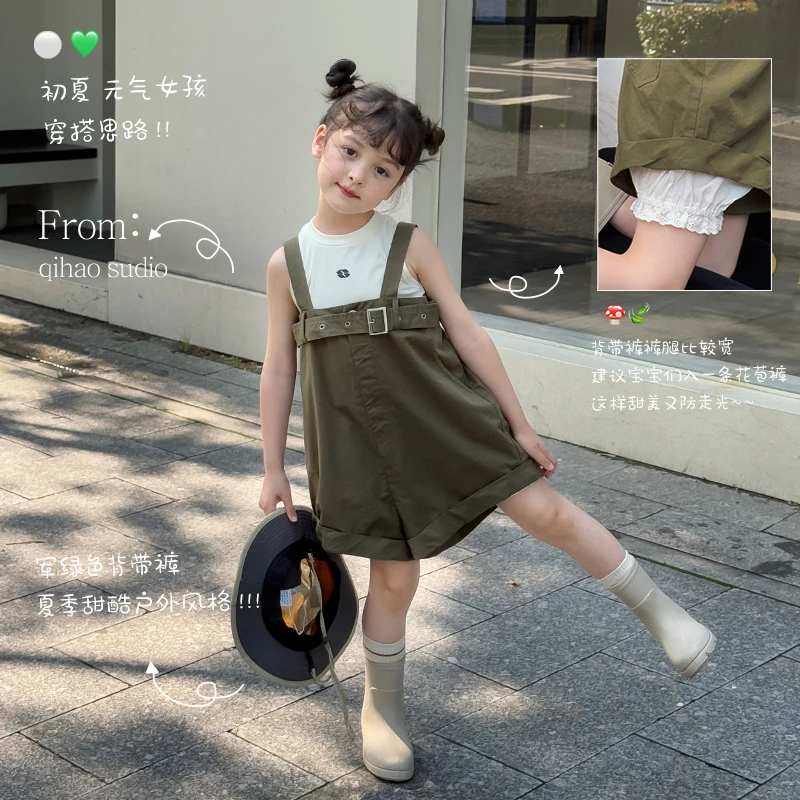 SKD2594女大童韩版时髦休闲背带裤夏装新款女童宽松连体短裤潮