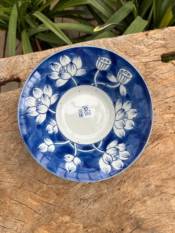 【近山古美】荷花圆口大斗笠碗手工手绘釉下彩高温瓷