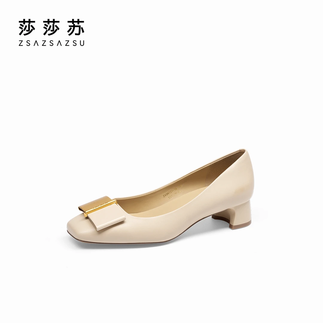 【折纸蝴蝶】莎莎苏新款气质粗跟方头雅丹风通勤女单鞋ZA54523-16