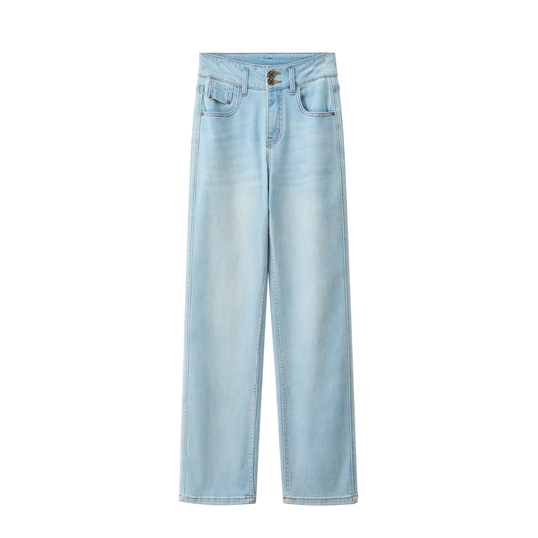 【清！清！清！】窄版直筒牛仔女夏款2025新款高腰四面弹宽松牛仔裤