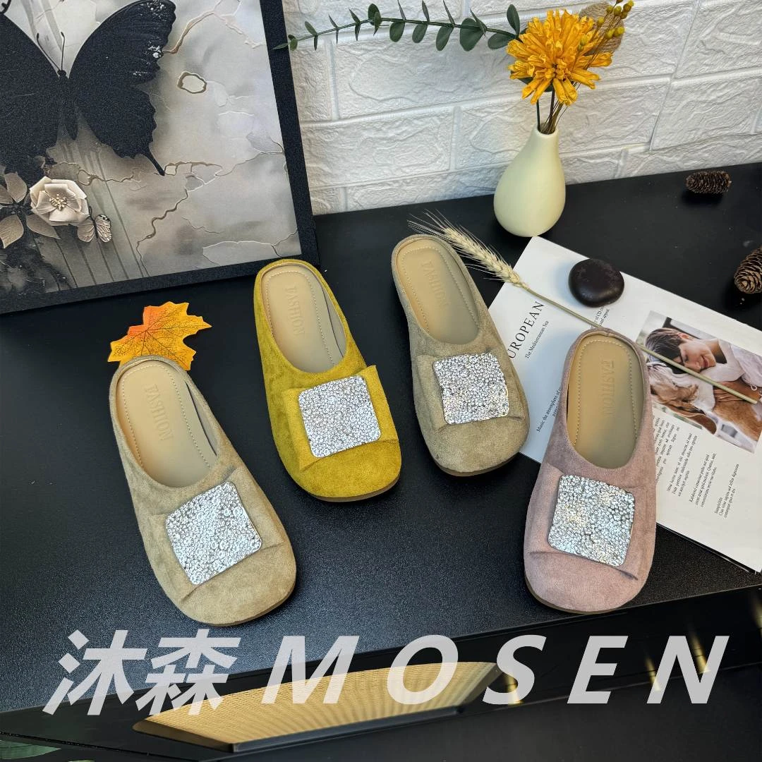 【沐森MOSEN】新款洋气金丝绒面平底方头半托鞋通勤女鞋时尚休闲女