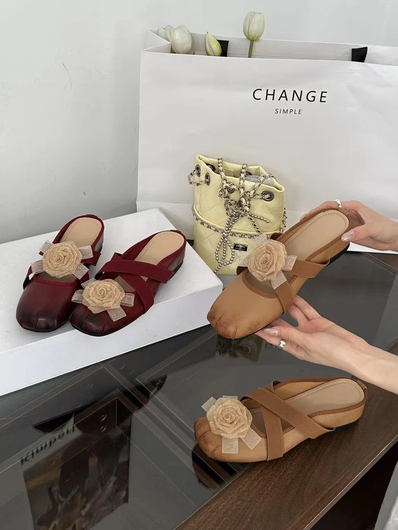 9103-1包头拖包头纯色软底平底花朵休闲夏季胶粘鞋