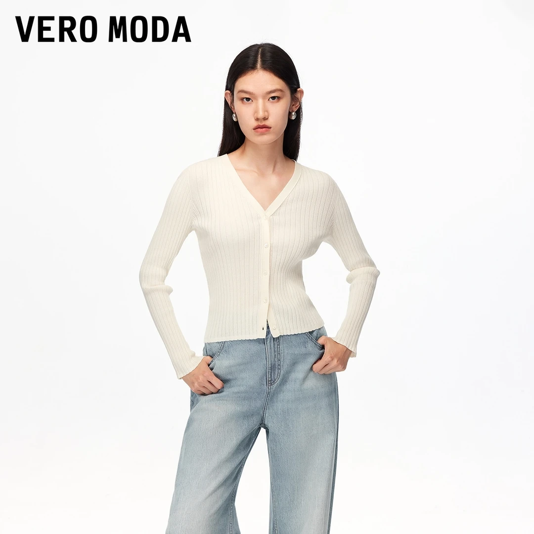 Vero Moda针织衫25新款含棉修身纽扣纯色百搭开衫流光风325324006