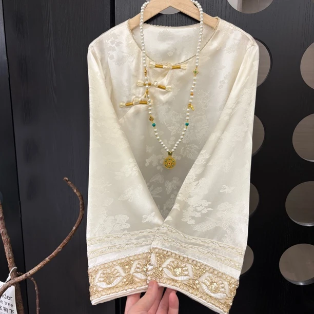 “盘扣斜领”  提花 拼接显瘦气质 新国风上衣