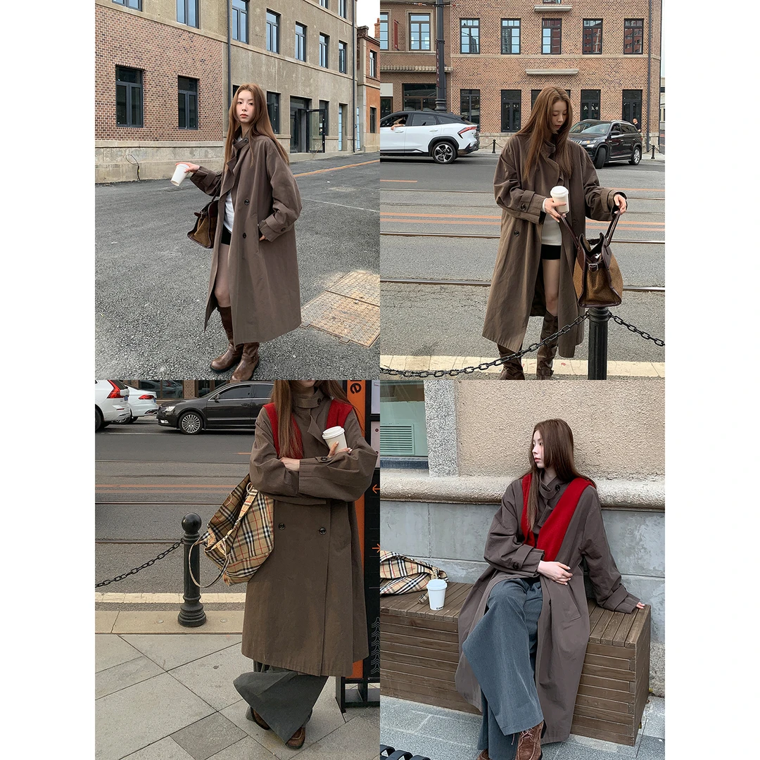 【焦糖奶咖】秋季复古英伦风森系长款翻领轻职风BC风衣外套253V2250