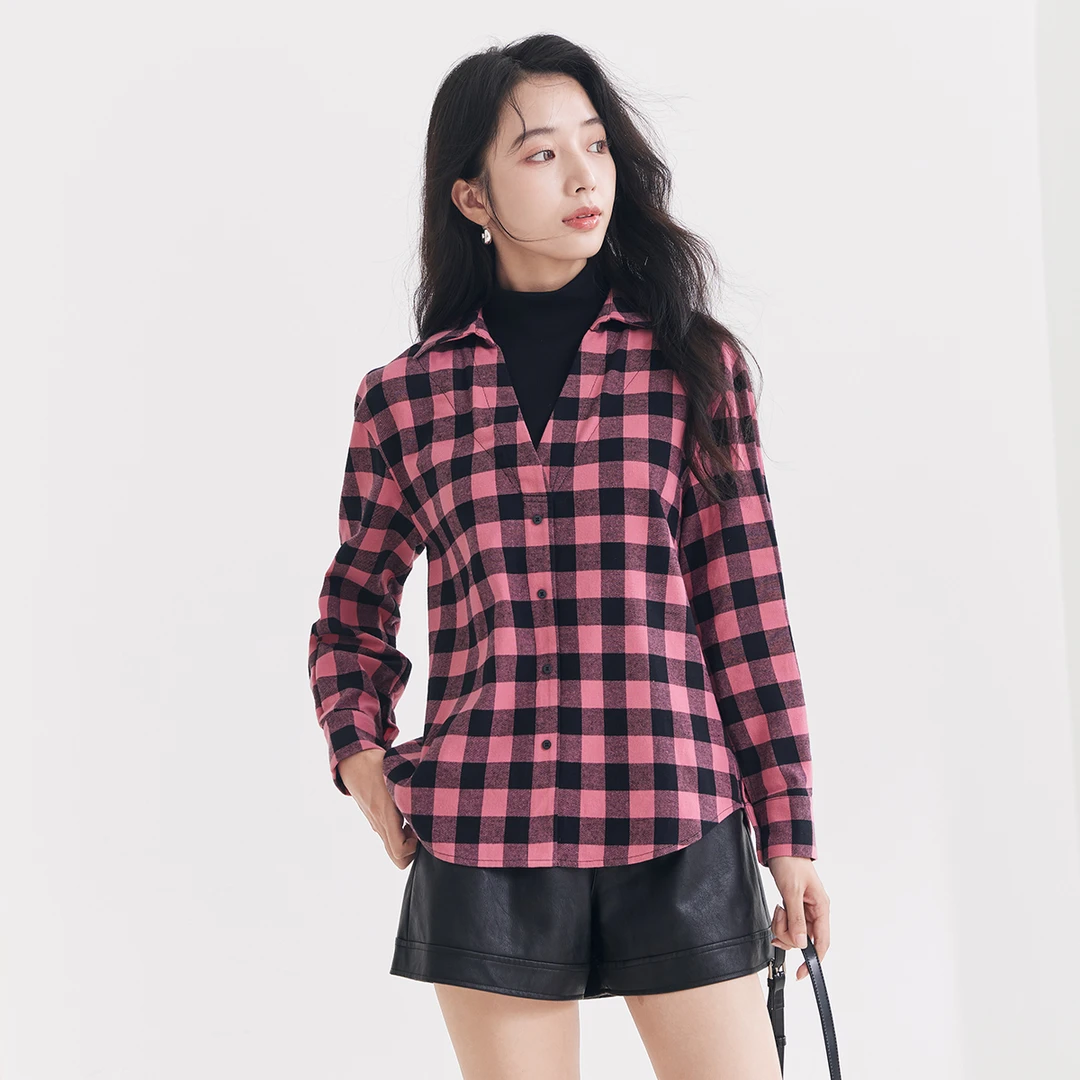 C3101793衬衫 香影假两件格子衬衫女2024秋冬新款休闲宽松显瘦