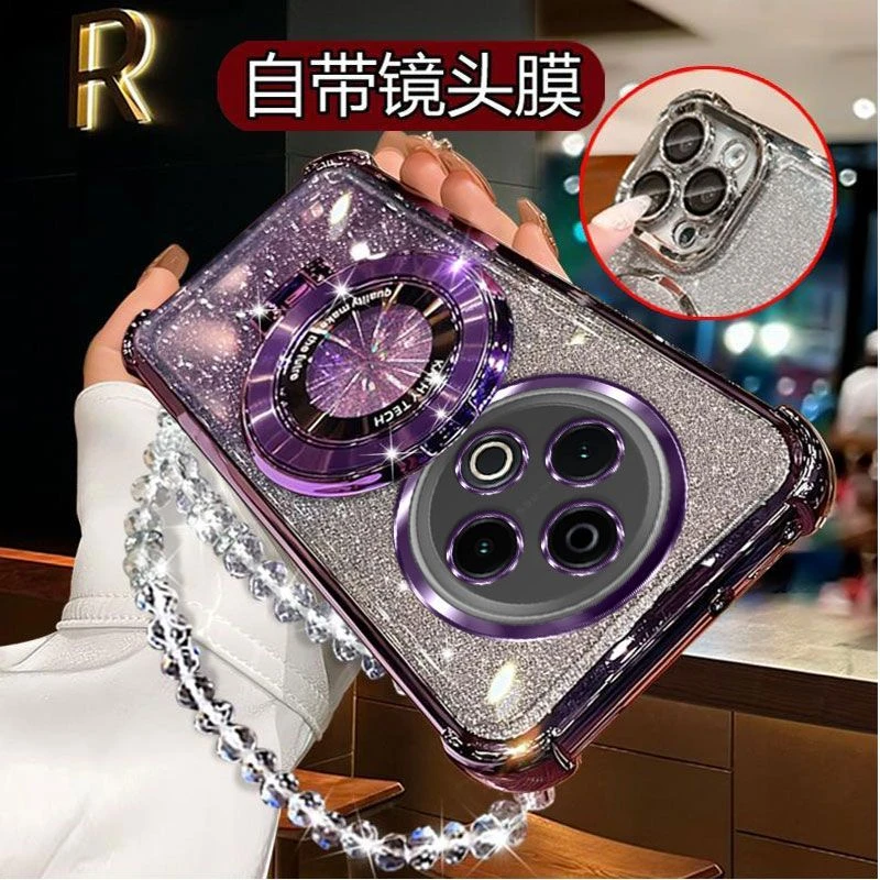 气囊防摔vivoY500手机壳V2506A高质量镜头全包闪粉CD支架轻奢女款