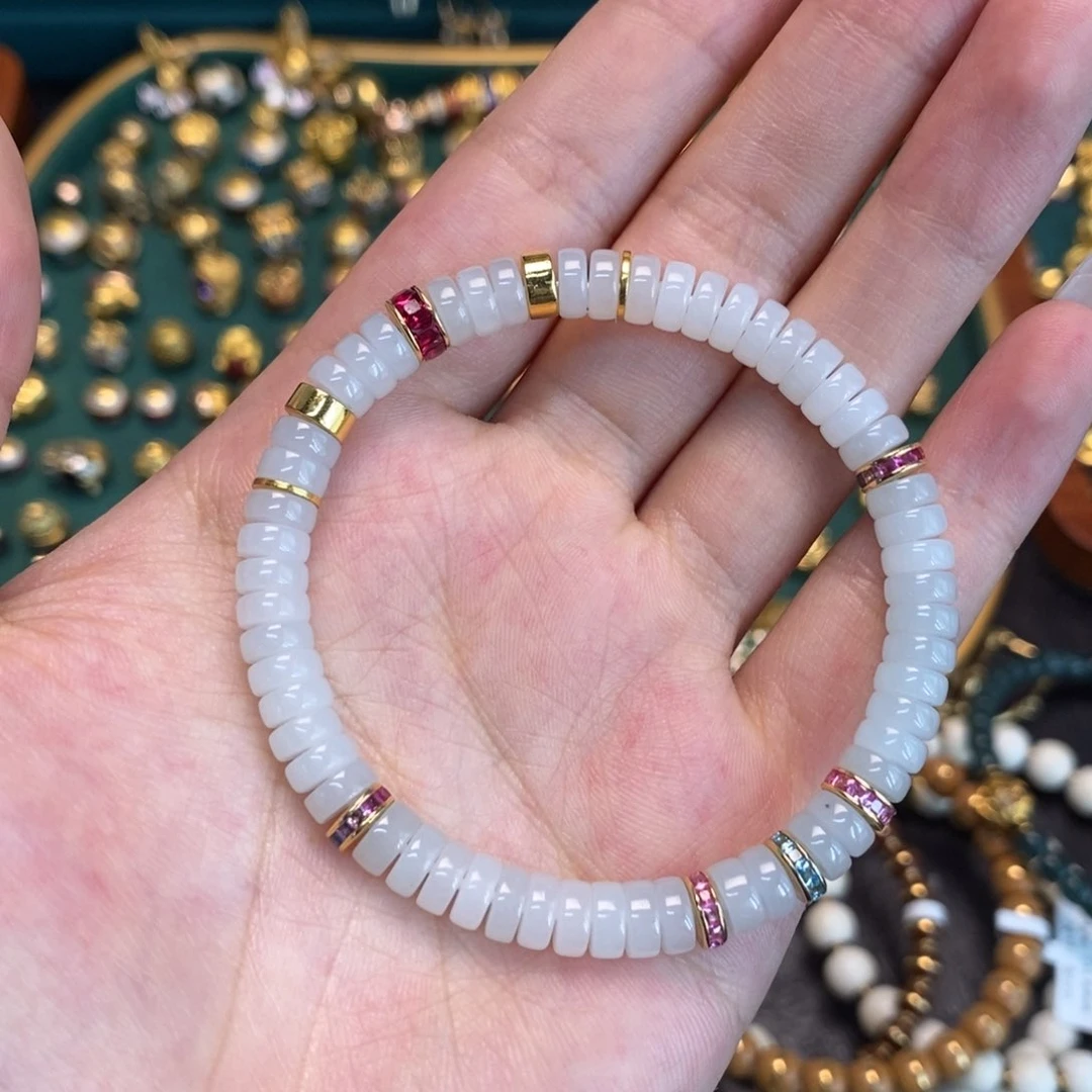 手链足金镶嵌合成（培育）蓝宝石