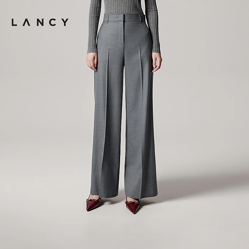 LANCY/朗姿2025年秋新款气质通勤直筒阔腿西装裤女垂感显瘦长裤子