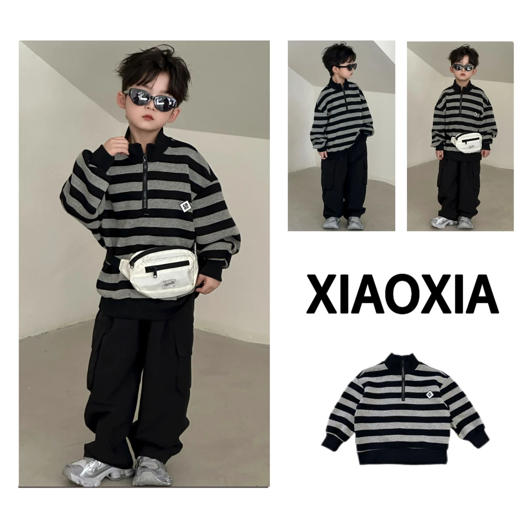 XXJ 2284 慵懒系【首尔男孩】韩版潮百搭条纹卫衣