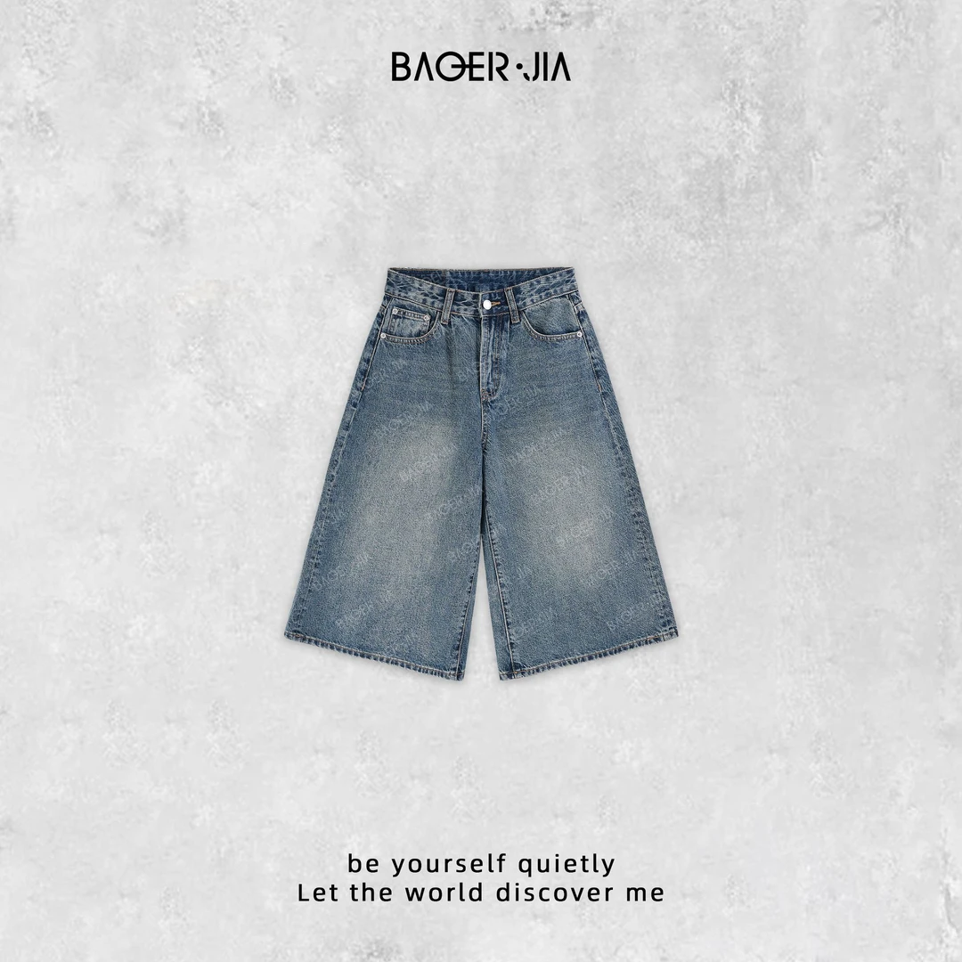 0-宝儿家含幂BC68425102早春新款穿搭定制光泽感高腰酷帅风牛仔裤