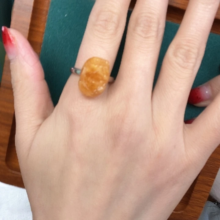 蜜蜡戒指银S925镶嵌戒指