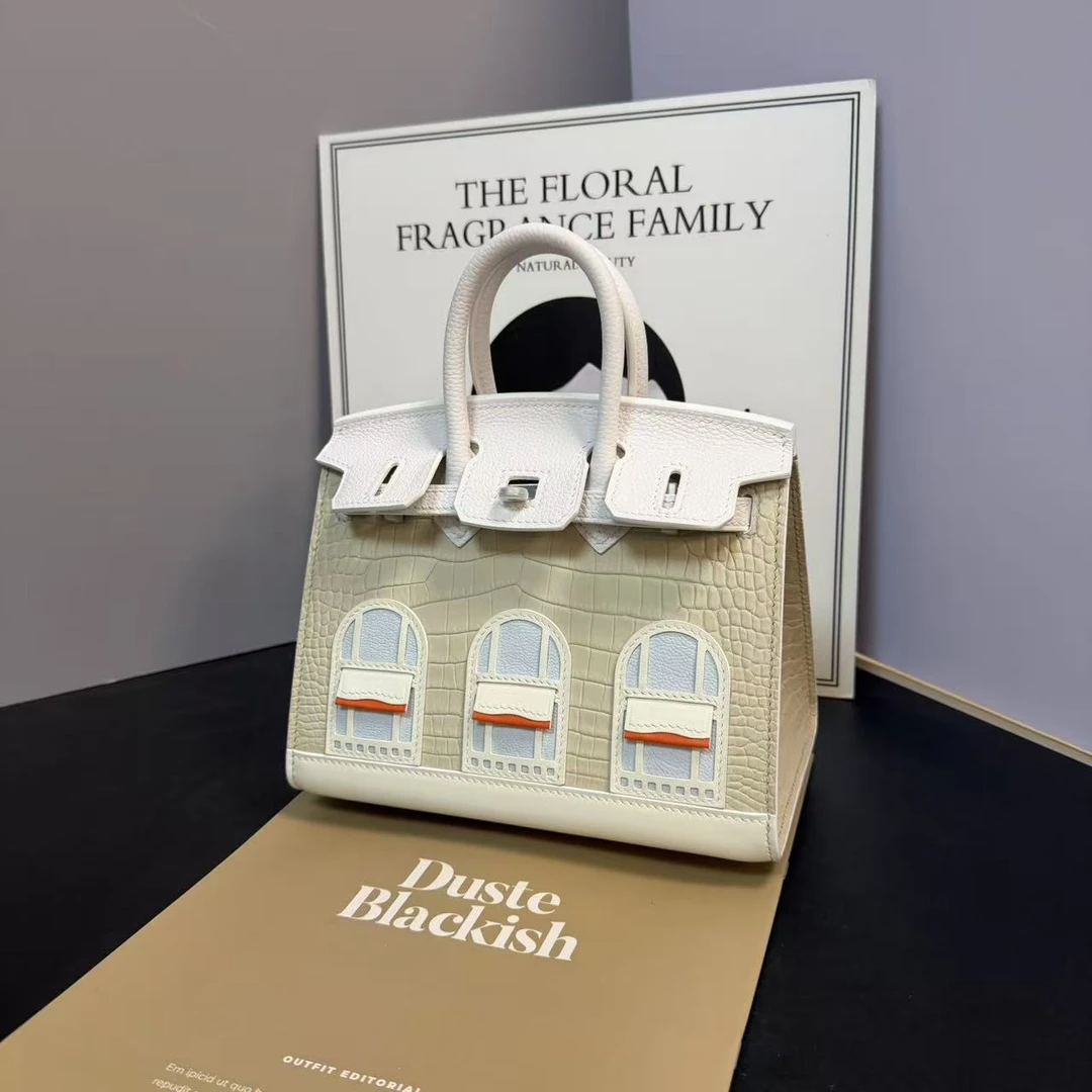 蛇年礼盒高定轻奢百搭20CM雾面鳄鱼皮房子包气质单肩手提包