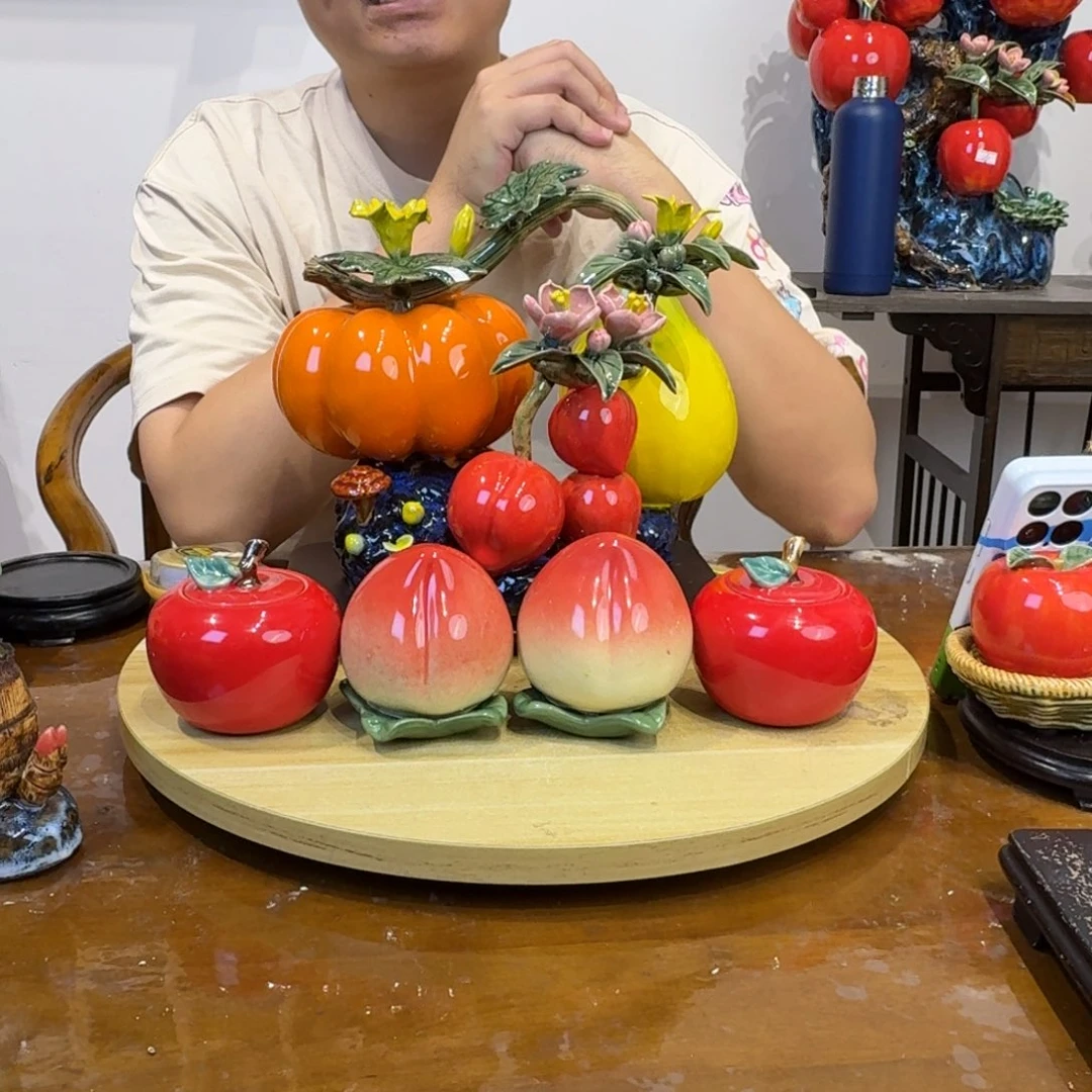 陶瓷水果福禄寿摆件苹果2寿桃2