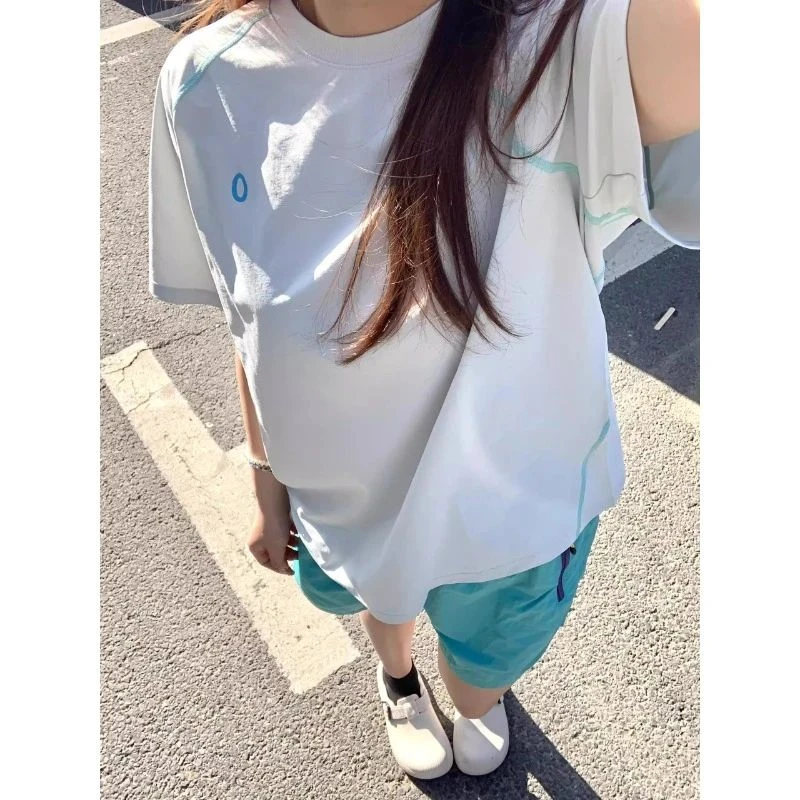 拼接撞色短袖男女同款夏季山系机能风户外字母印花骑行运动圆领
