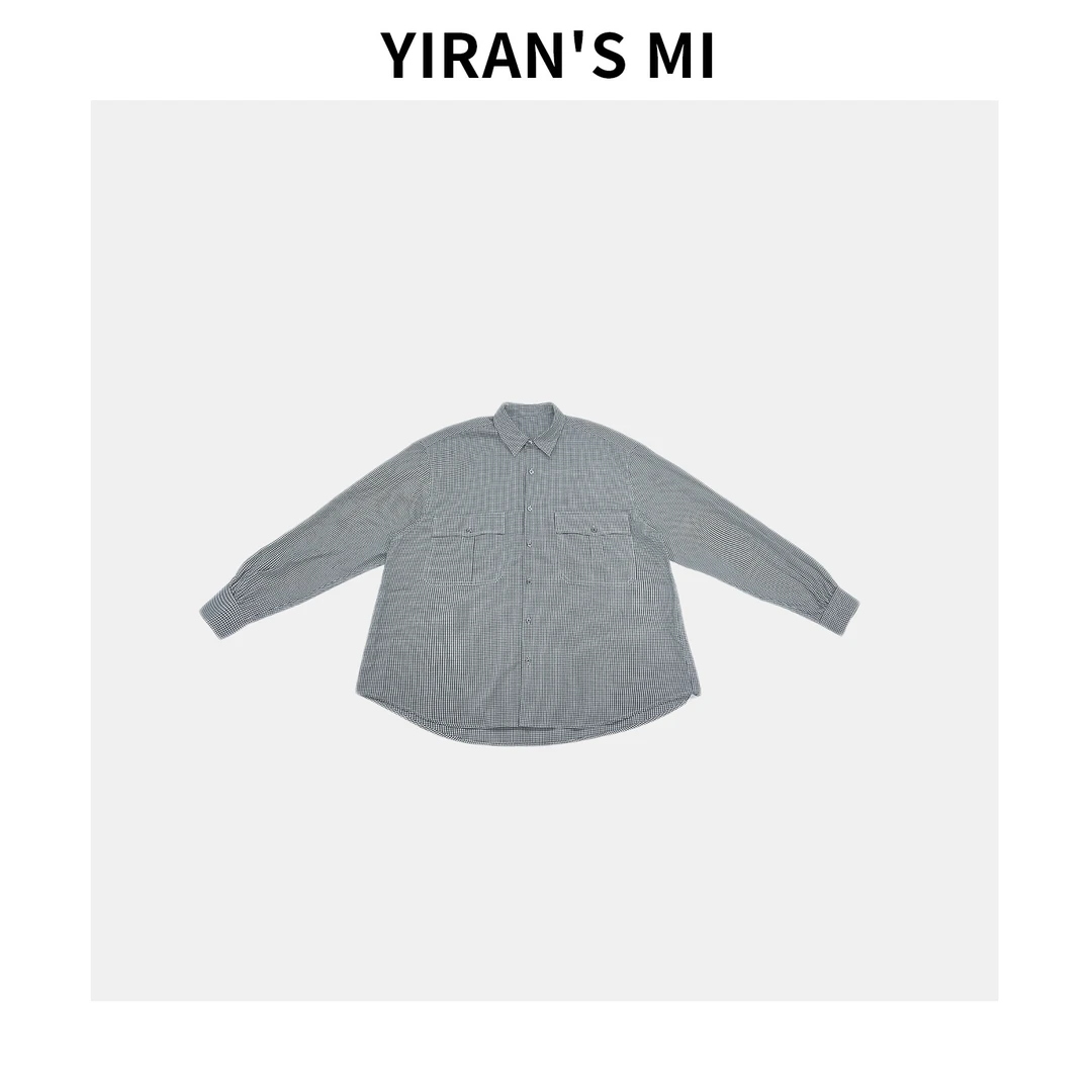 //一 挖挖格翻领 宽松廓形棉质长袖小格子翻领休闲衬衫 YLM00792