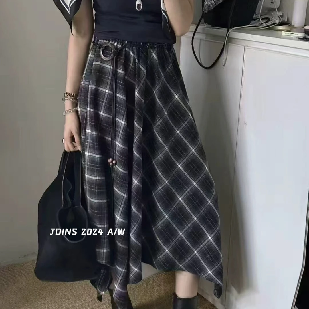 JOINS身裙女秋季2025抽绳系带高腰褶皱宽松半身裙(配腰绳)365j1