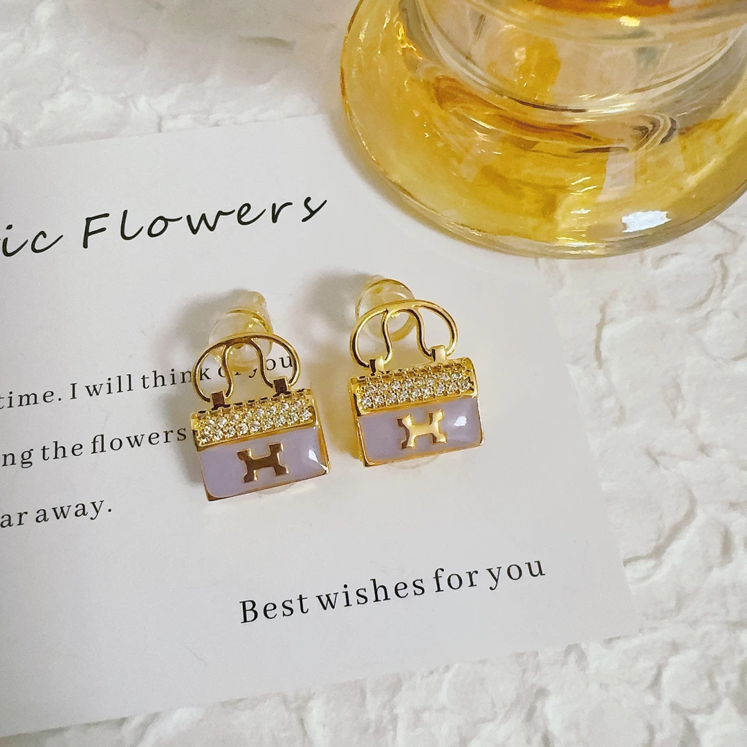 铜合金耳饰 3025 紫色H小包包耳钉weijia