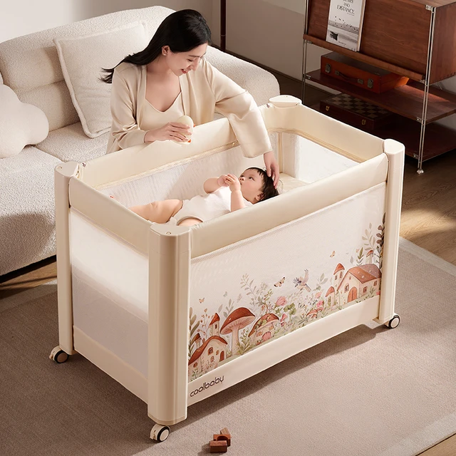 coolbaby蘑菇屋婴儿床可折叠一键开合无缝拼接床便携多功能宝宝床