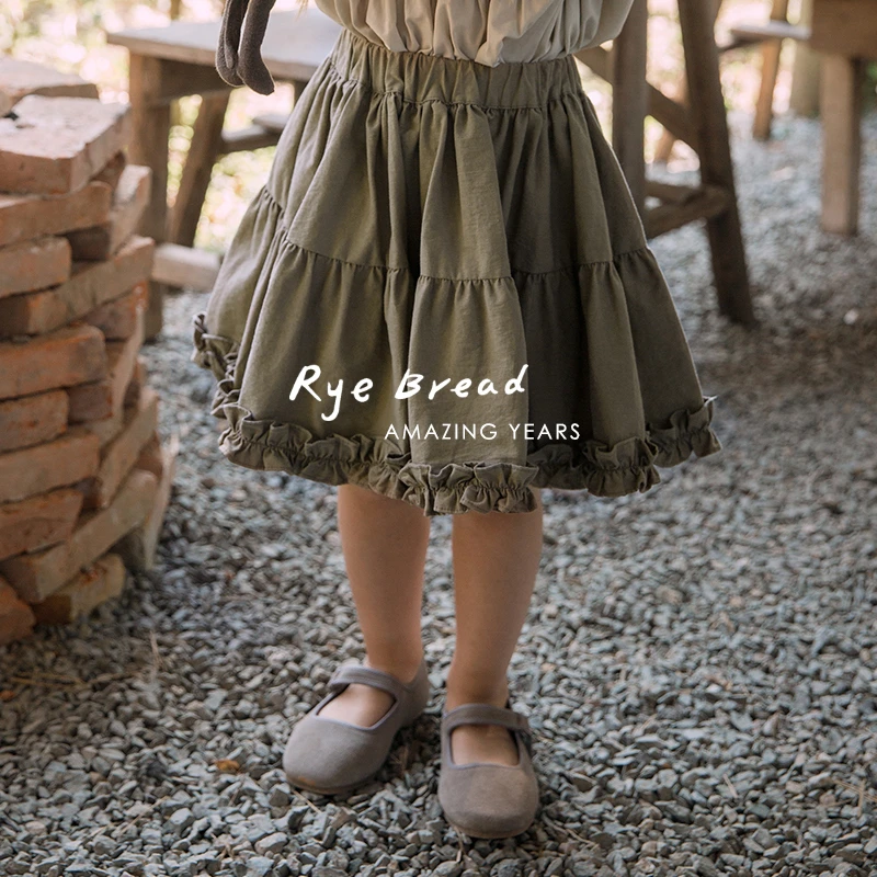 ryebread/黑面包童装 韩系花边裙摆女小童半身百褶裙4夏