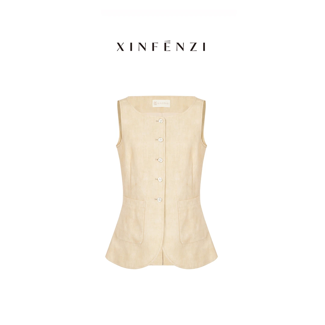 【树梨】XINFENZI 天丝亚麻新兴环保手工炒色染无袖马甲 SS34861
