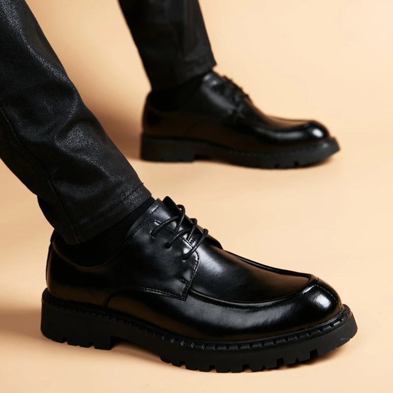EAEOVNI皮鞋男休闲厚底英伦潮流内增高新郎结婚商务正装百搭透气