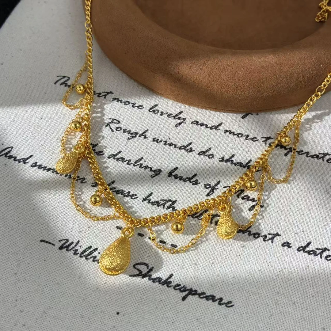 铜合金锆石项链 远远（YY727）镀k金复古时尚金色素款40+5cm