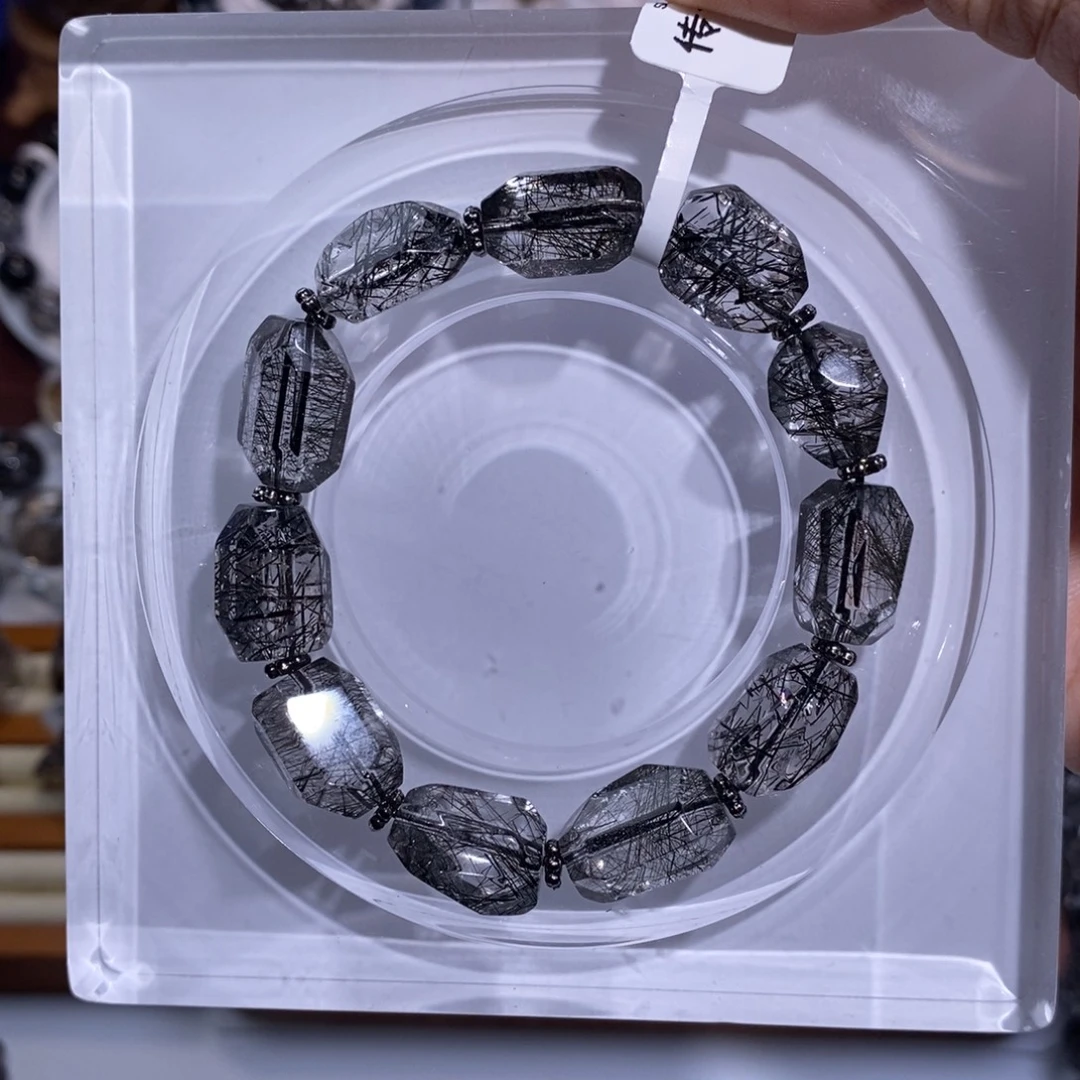 水晶手链未镶嵌设计款蕾丝黑发晶全透体毕业级10mm