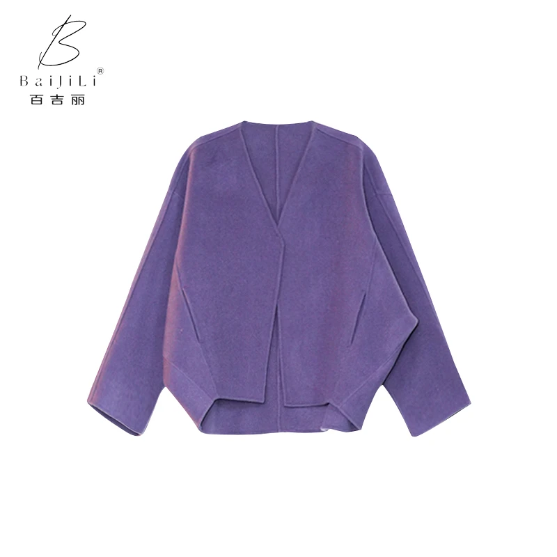 【百吉丽】100%羊毛休闲简约气质女短款秋冬 紫色外套 TY24W231-1