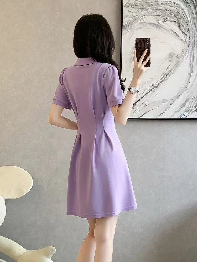 连衣裙女夏季新款中长款收腰显瘦气质连衣裙#2035