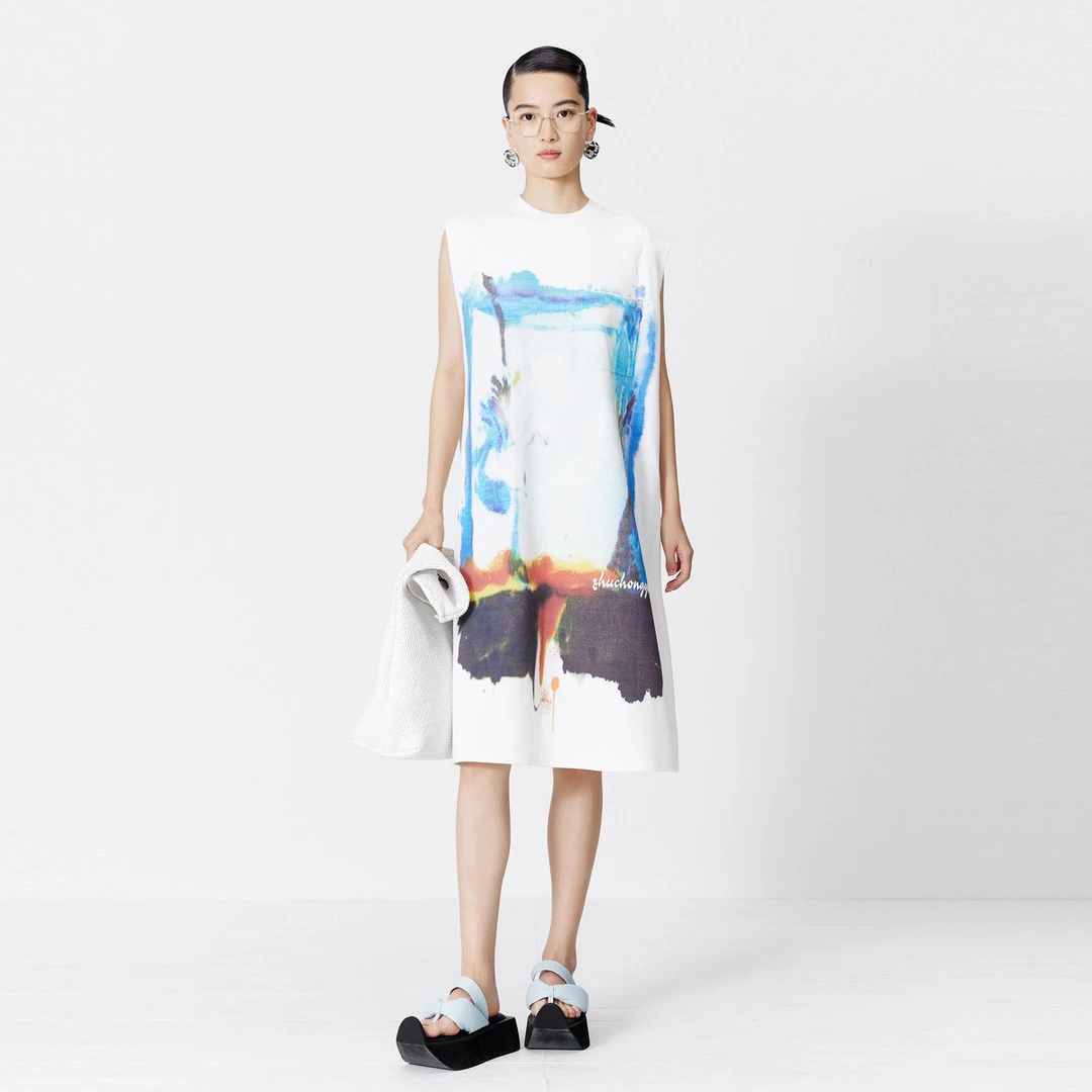 【晨晨甄选】ZHUCHONGYUN国风新中式水彩风印花针织连衣裙女