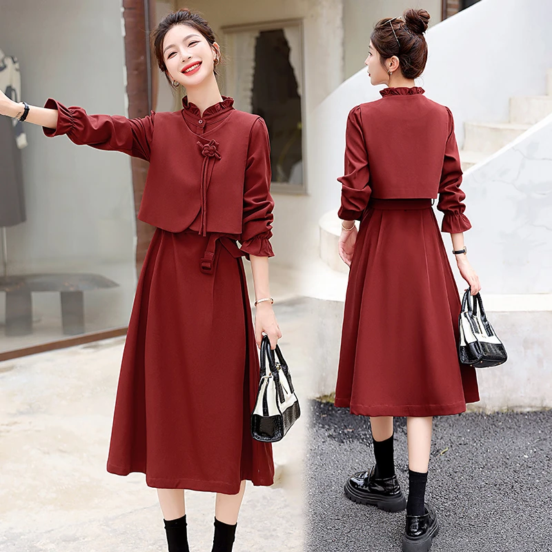 喜婆婆婚宴装盘扣改良旗袍连衣裙女春秋2025新款结婚妈妈礼服套装
