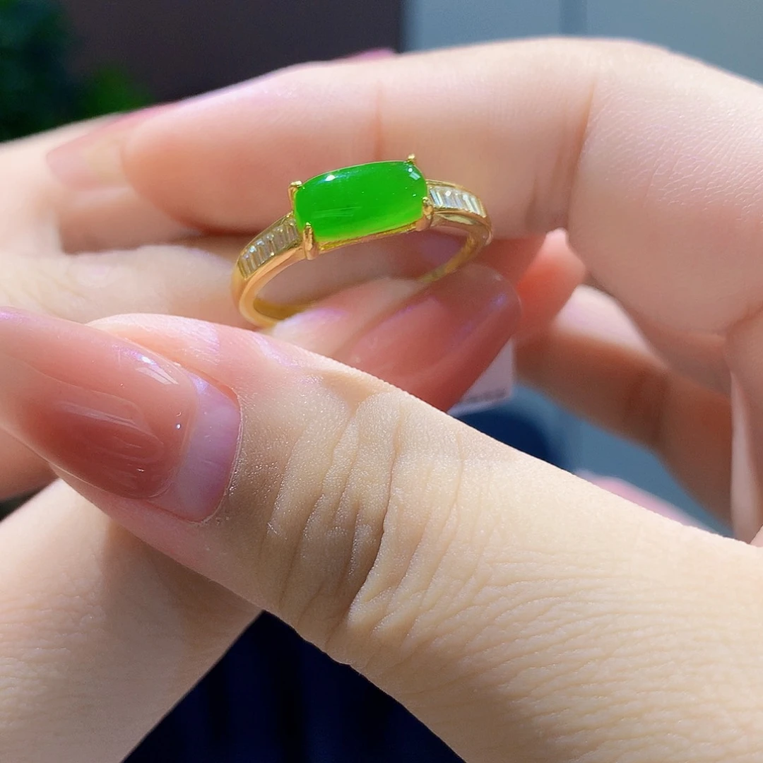 和田玉（碧玉）戒指银S925镀金镶嵌