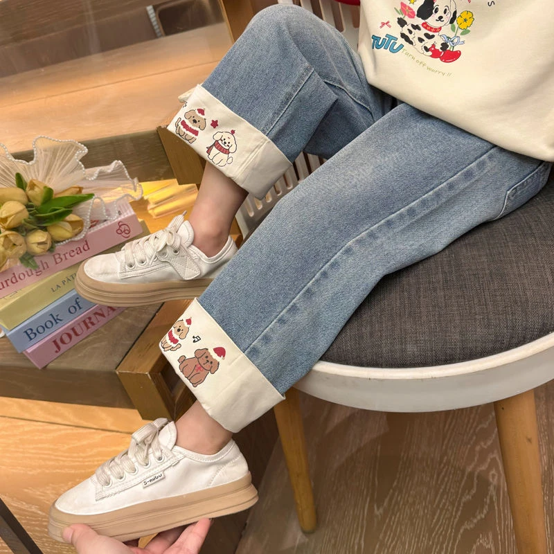 女童女宝牛仔裤春秋款新款春装洋气宝宝直筒阔腿裤子春季儿童长裤